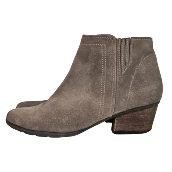 Blondo Valli Taupe Suede Waterproof Heeled Side Zip Ankle Bootie Shoes Sz 9.5 - Picture 3 of 12